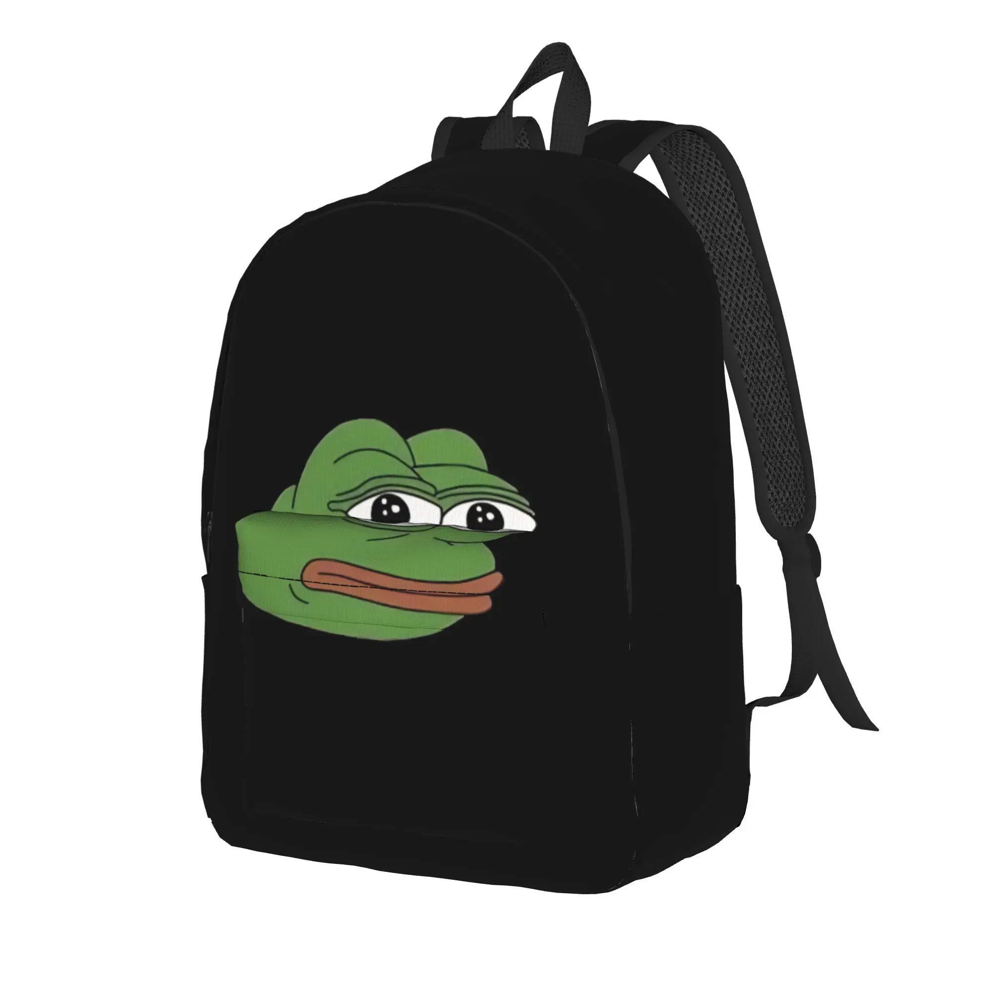 Back to school season black Rucksack Pepe the Frog Students Adjustable Strap Backpack