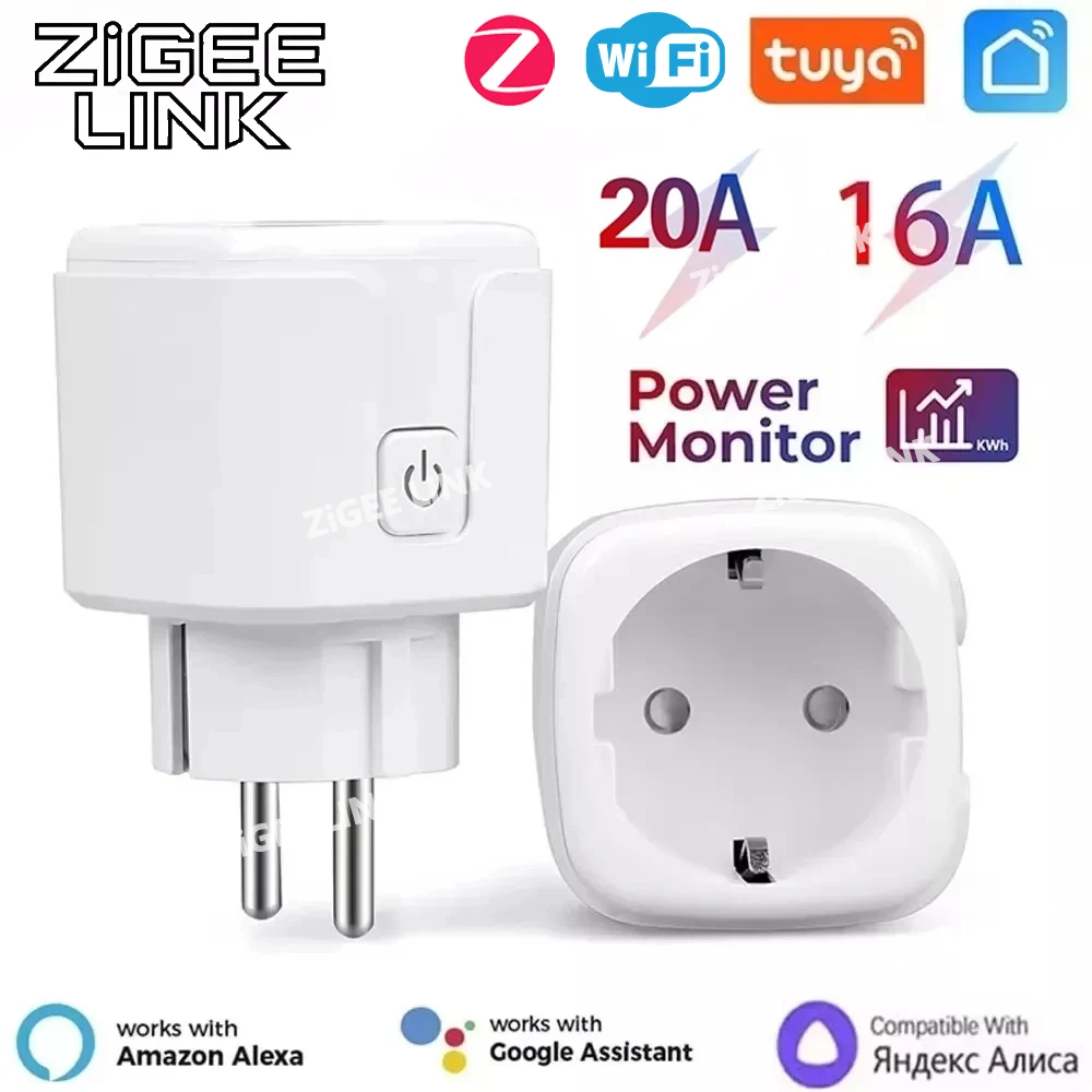 

16A/20A Smart WiFi Plug EU Tuya Socket Power Monitor Timing Function Voice APP Control Compatible Alexa Google Home Smart Life