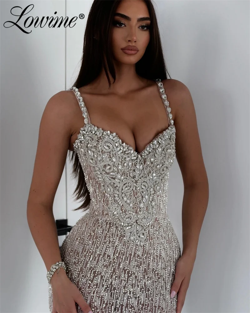 2024 Robes De Soirée Crystals Spaghetti Straps Prom Dress Arabic Party Bespoke Occasion Dresses Shiny Beads Evening Gowns Custom