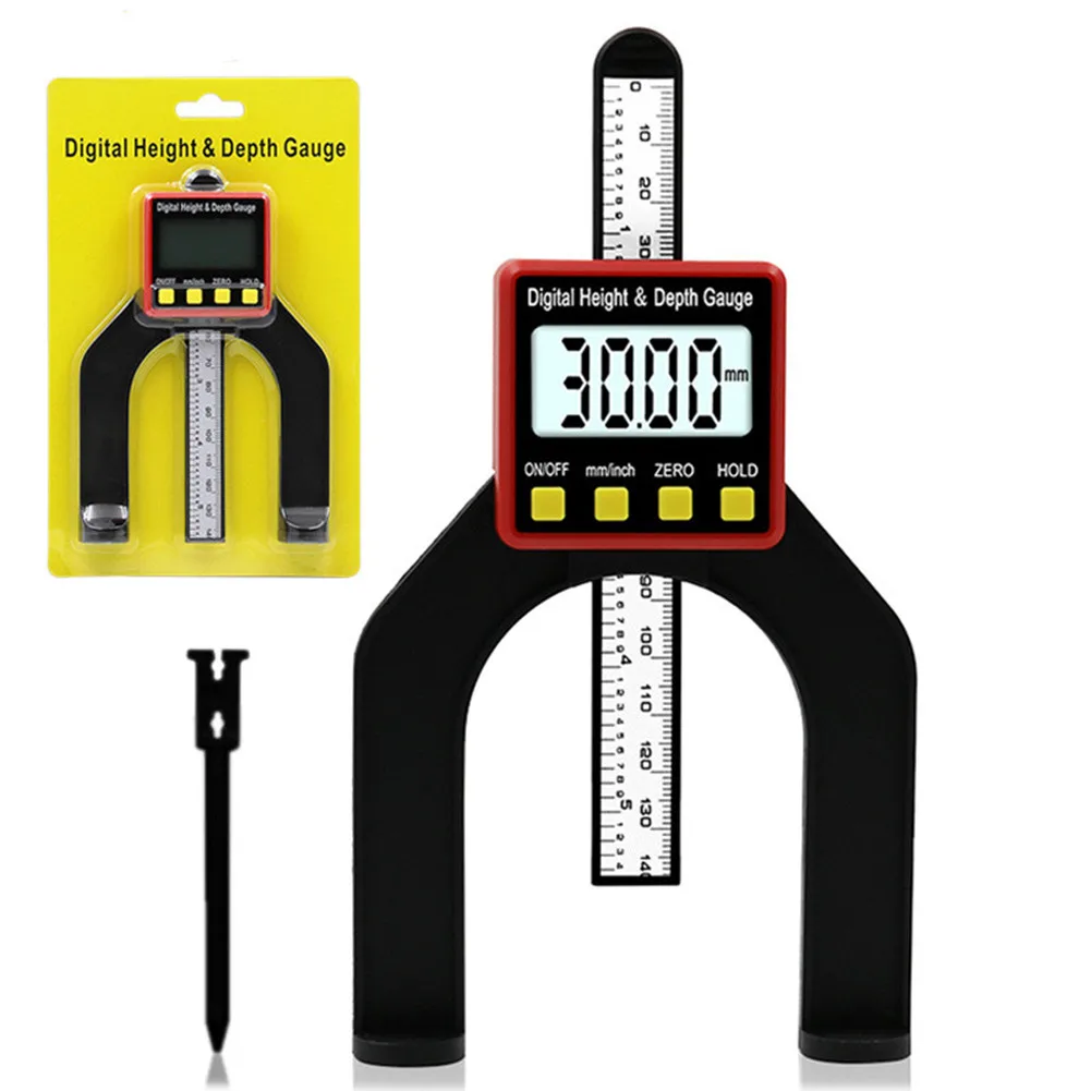 Imagem -06 - Digital Medidor de Profundidade Altímetro Lcd Pinça Magnética Pés Carpintaria Régua Horizontal Vertical Ferramenta de Medição Mesa Roteador 080 mm