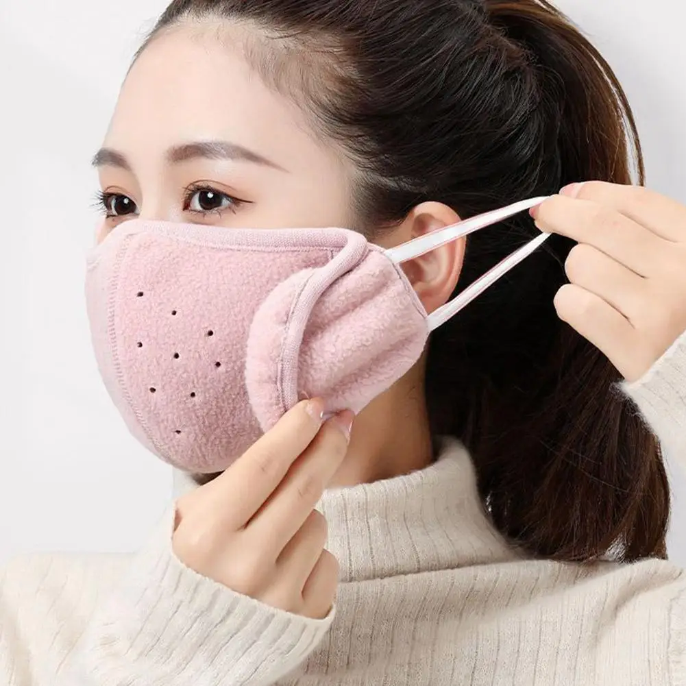 Winter Warm Fleece Mask Earmuffs Solid Color Unisex Cold-Proof Mask Outdoor Cycling Hiking Skiing Mask Women Men Ear Warmer