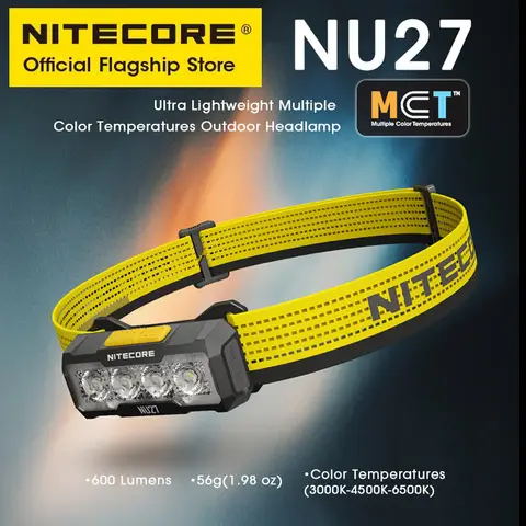 NITECORE NU27 56g 트레일 러닝 헤드라이트 경량 따뜻한 빛 중립/차가운 백색광 LED 헤드램프 600 루멘 USB-C 충전