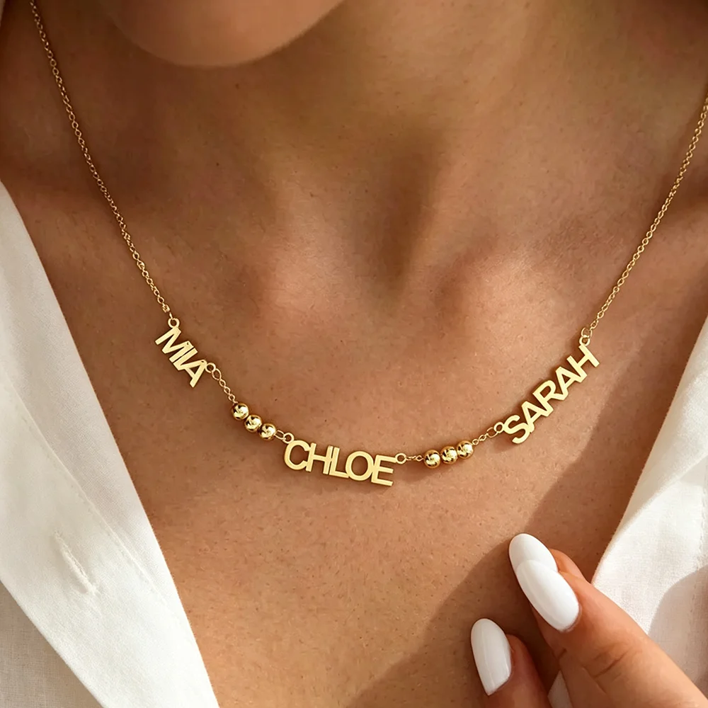 Rainbow Jewelry Store Custom Multi-Name Beaded Necklace—Women's Necklace Family Jewelry Gift for Mom
