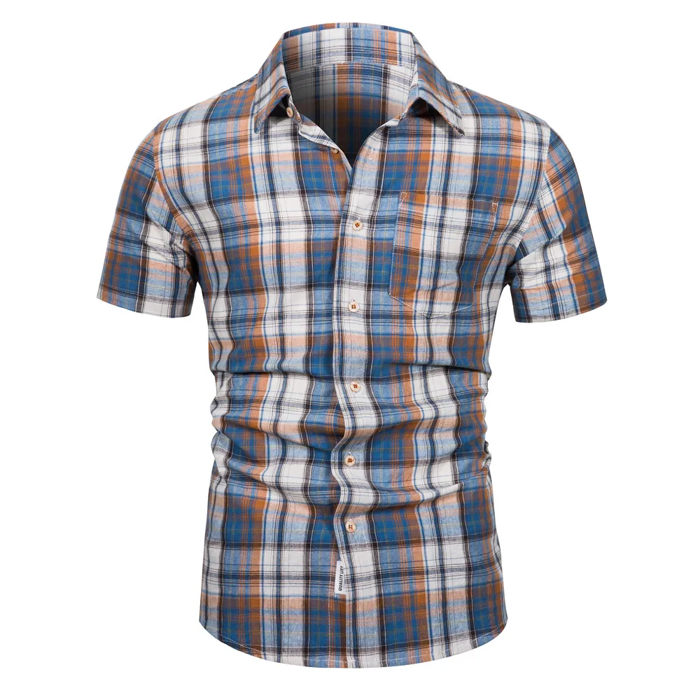 AIOPESON-camisa a cuadros para hombre, camisa 100% de algodón de manga corta, a la moda, informal, para negocios sociales, para verano - 1