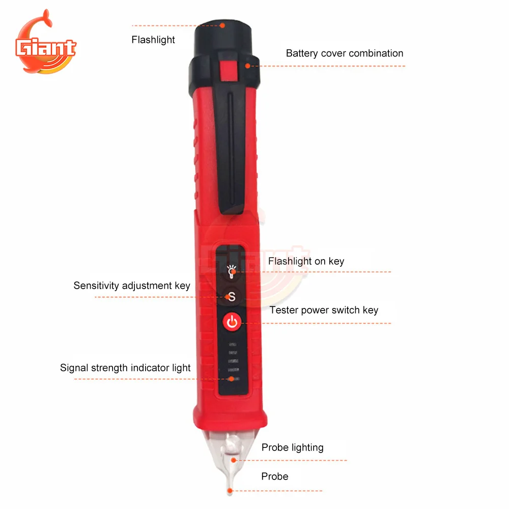 AC 12V-1000V Voltage Tester Non-contact Induction Test Pen Battery Power Detector Voltmeter LED Alarm Sensor Circuit Indicator