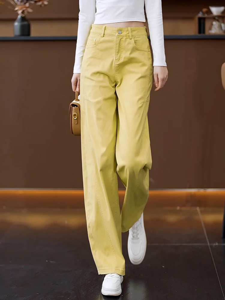 

Yellow High Waist Wide Leg Jeans Women's Spring Autumn New Style Slimming Casual Banana Scythe Pants Korean Style Commute