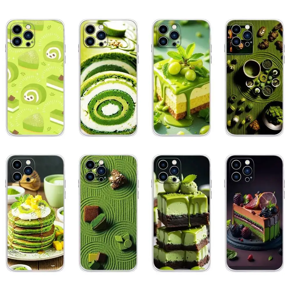 

Matcha Cake Phone Case for iPhone 16,15,14,13,12,11 Pro,Max,17,Air,E,Mini Anti-Fingerprint Anti-Shock Rear Cover