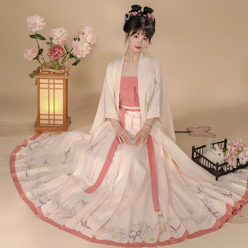 Women Ancient Hanfu Chinese Traditional Folk Dance Costume Embroidery Oriental Fairy Folk Dress Outfir For Shooting Graduation