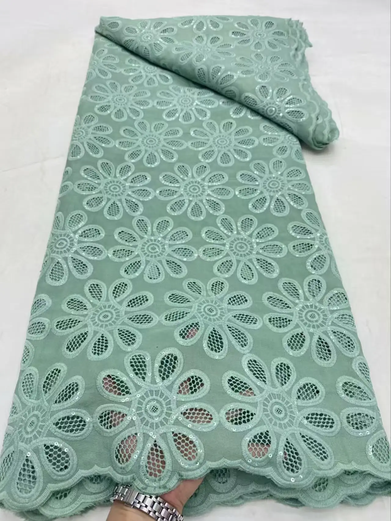 

Nigerian Tulle Lace Fabric for Sewing, Wedding Embroidery Dress, Chiffon Party Sequin, High Quality, Cotton