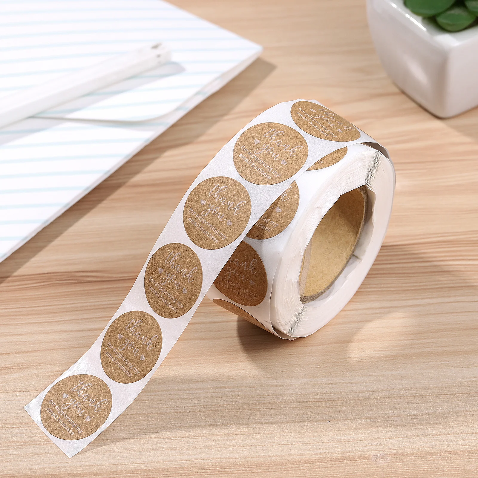 500Pcs Round Adhesive Stickers Kraft Paper Thank You Labels for Envelope Sealing Cookie Bags Candy Packaging Scrapbooking
