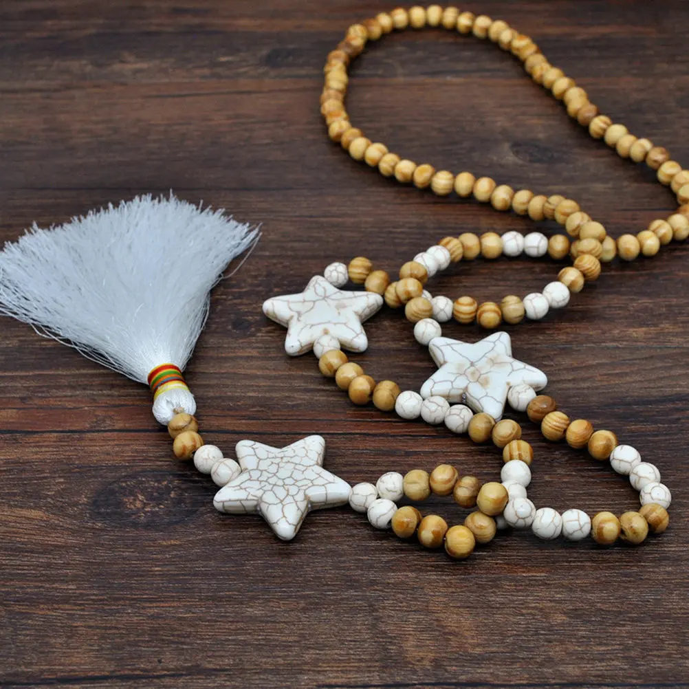 1Pcs Wooden Wood Bead Necklace For Date Night Jewelry Autumn Jewelry Handmade Beads Pentagram Fine Workmanship