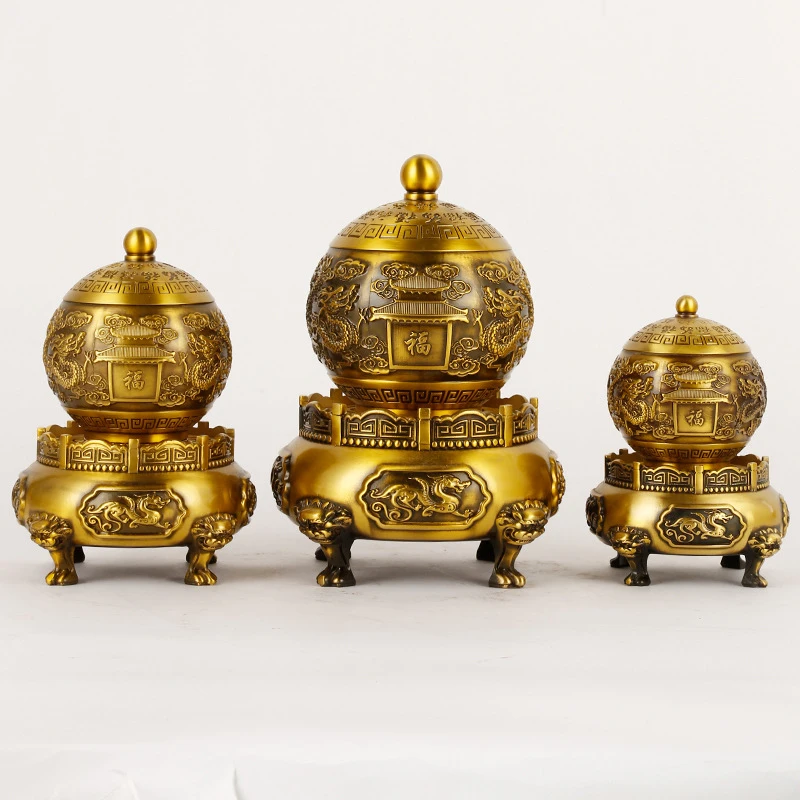 Brass nine-turning-dragon ornament, fortune-turning ball, home and office decoration, opening and housewarming gift