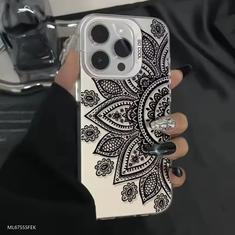 Funda Protectora Anti-Rayones para iPhone 18 17 16 15 14 13 12 11 Pro Xs Max Plus Mini 16e 17e X XR Air, Diseño Mandala Negro, Carcasa Rígida