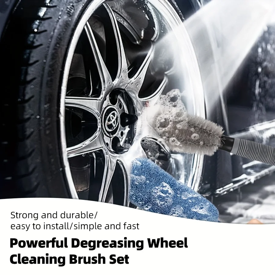 

2pcs Motorcycle Powerful Degreasing Wheel Cleaning Brush Set Microfiber Brush with Wheel Bone Wire Brush