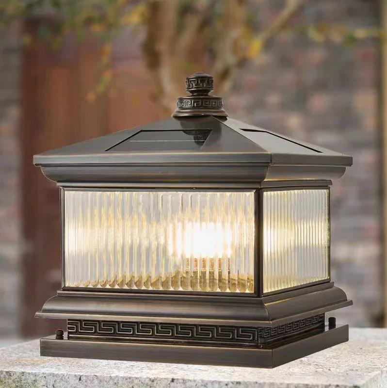 SOFITY Outdoor Solar Post Lamp Vintage Creative Chinese Brass  Pillar Light LED Waterproof IP65 for Home Villa Courtyard image 3