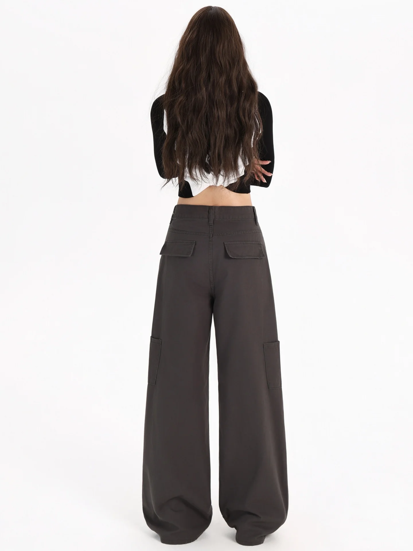 와이드 레그 워크웨어 팬츠 여성용 루즈 스트레이트 데님 진 하이웨이스트 바지 플러스 사이즈 배형 슬림 효과