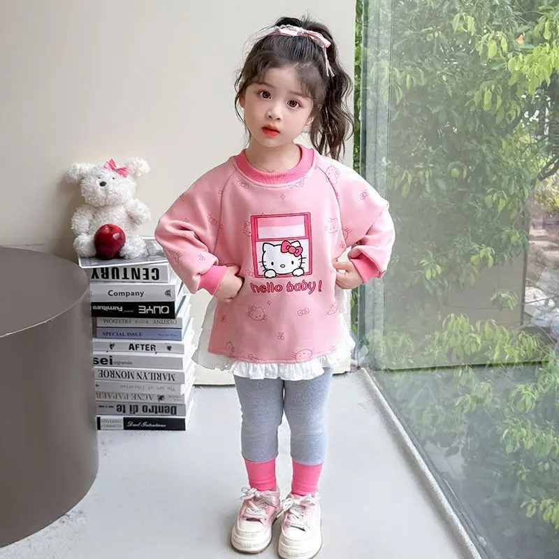 

Kawaii Hello Kitty Sanrio Student Cute Cartoon Comfortable Hoodie Children Warm Sportswear Trousers Christmas Gifts for Kids
