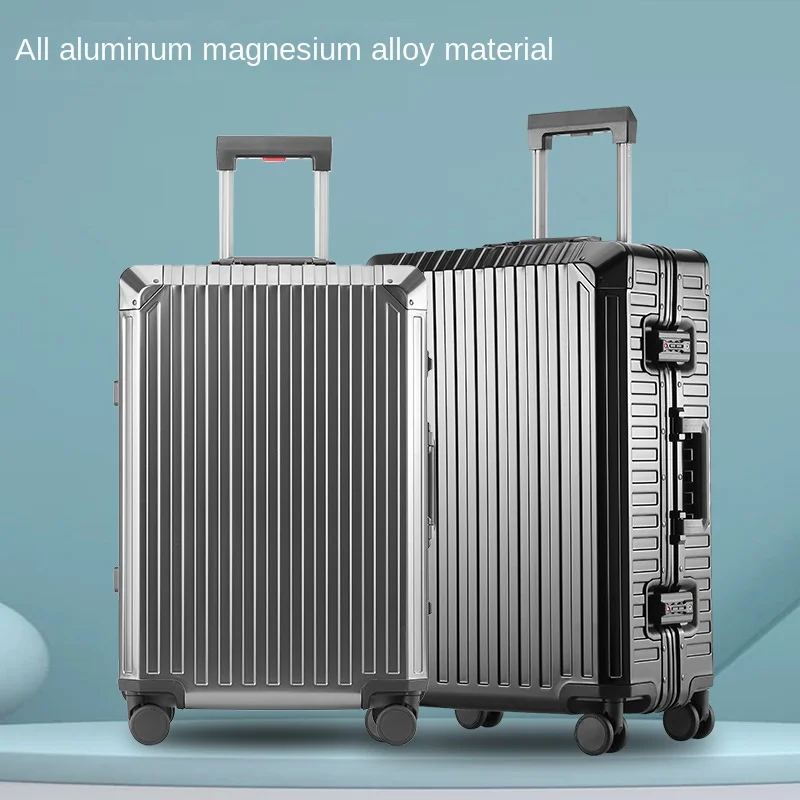 Valise Unisexe en Alliage d'Aluminium et de Magnésium avec Mot de Passe, Valise à Roulettes en Métal pour Voyage, Cabine, 20, 24, 29 Pouces