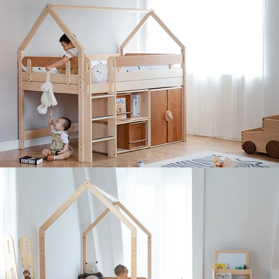 bed solid wood children's bed tree house half high castle slide elevated wardrobe house  solid wood
