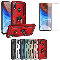 For Motorola Edge 20 Lite Fusion Pro Moto E7i Power E6s Plus E 2020 Shockproof Ring Stand Holder Case Cover cover+Tempered Glass