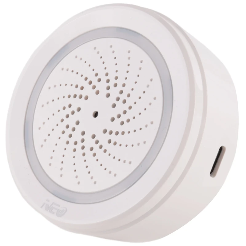 Wireless Smart 120DB Siren And Alarm Bell-White, With Strobe Light, Remote App Control Wifi USB Siren