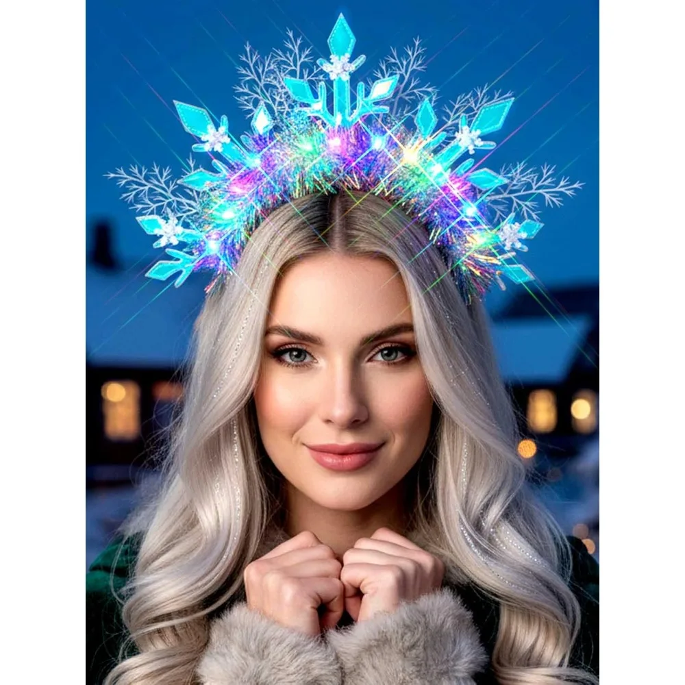 

LED Snowflake Christmas Headband, Light Up Glowing Hair Hoop with Sparkly Lights for Women Holiday Party Accessories