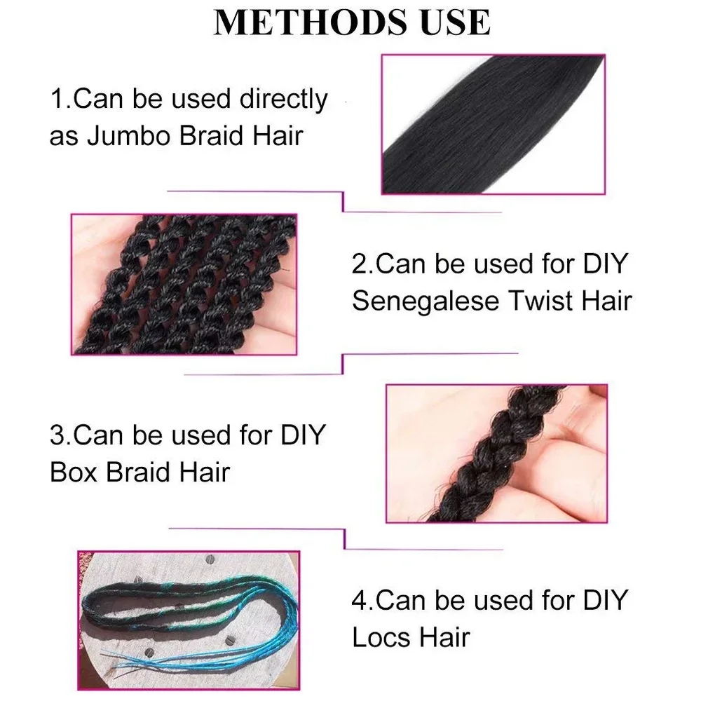 Extension de cheveux tressés synthétiques avec boîte pré-étirée, tresses sénégalaises, dreadlocks 24 ", postiches au crochet, document rose, X-TRESS