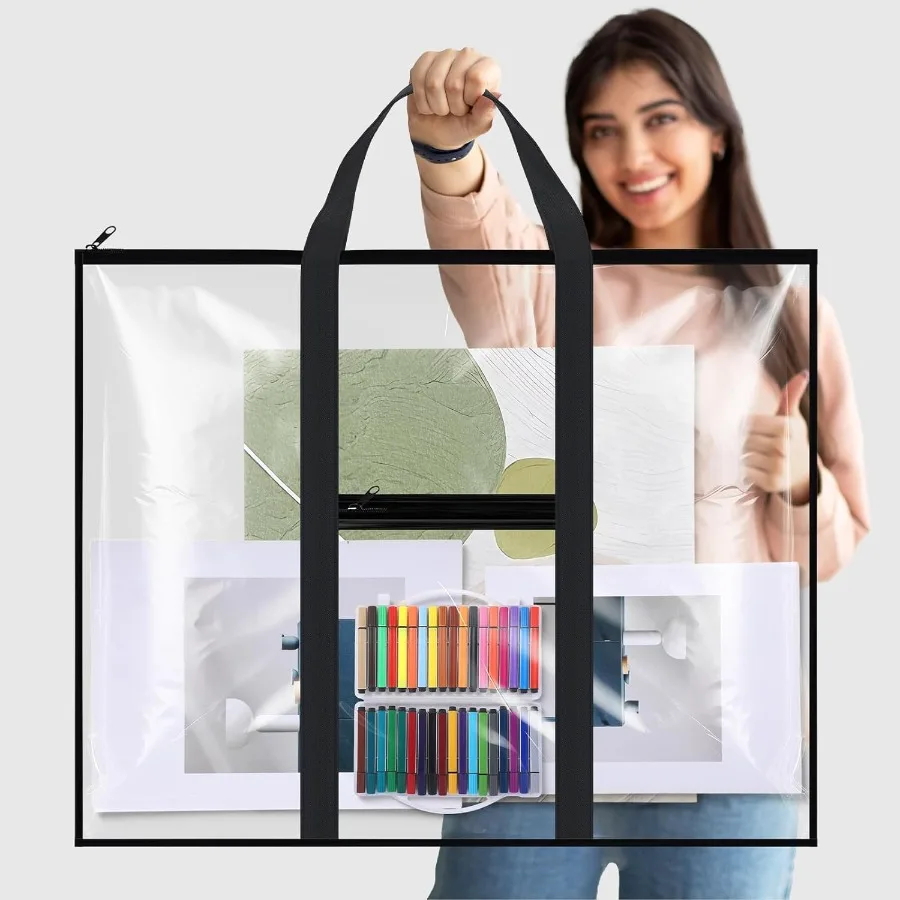 ถุงเก็บโปสเตอร์ขนาดใหญ่ 3 แพ็ค 31.5×25.2 ซม. กล่องใส่ผลงานศิลปะ PVC พร้อมซิปและหูหิ้ว กระเป๋าใสสำหรับจัดเก็บง่าย