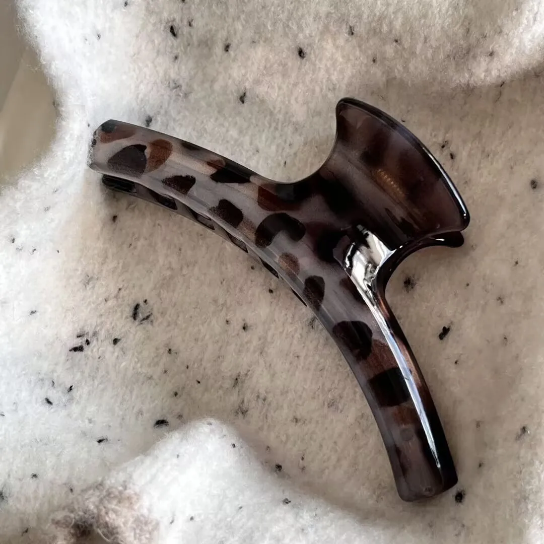 Coreano grande leopardo impressão transparente arco cinza dragão osso grampo de cabelo garra braçadeira de cabelo feminino rabo de cavalo clipe acessórios para o cabelo