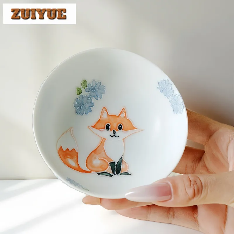 

95 мл ручная роспись маленькая чайная чашка с лисой, чайная чаша в стиле дзен, образец чая, чайная чашка, персональная чашка для дегустации ча, часы Jianzhan Master, принадлежности для рукоделия