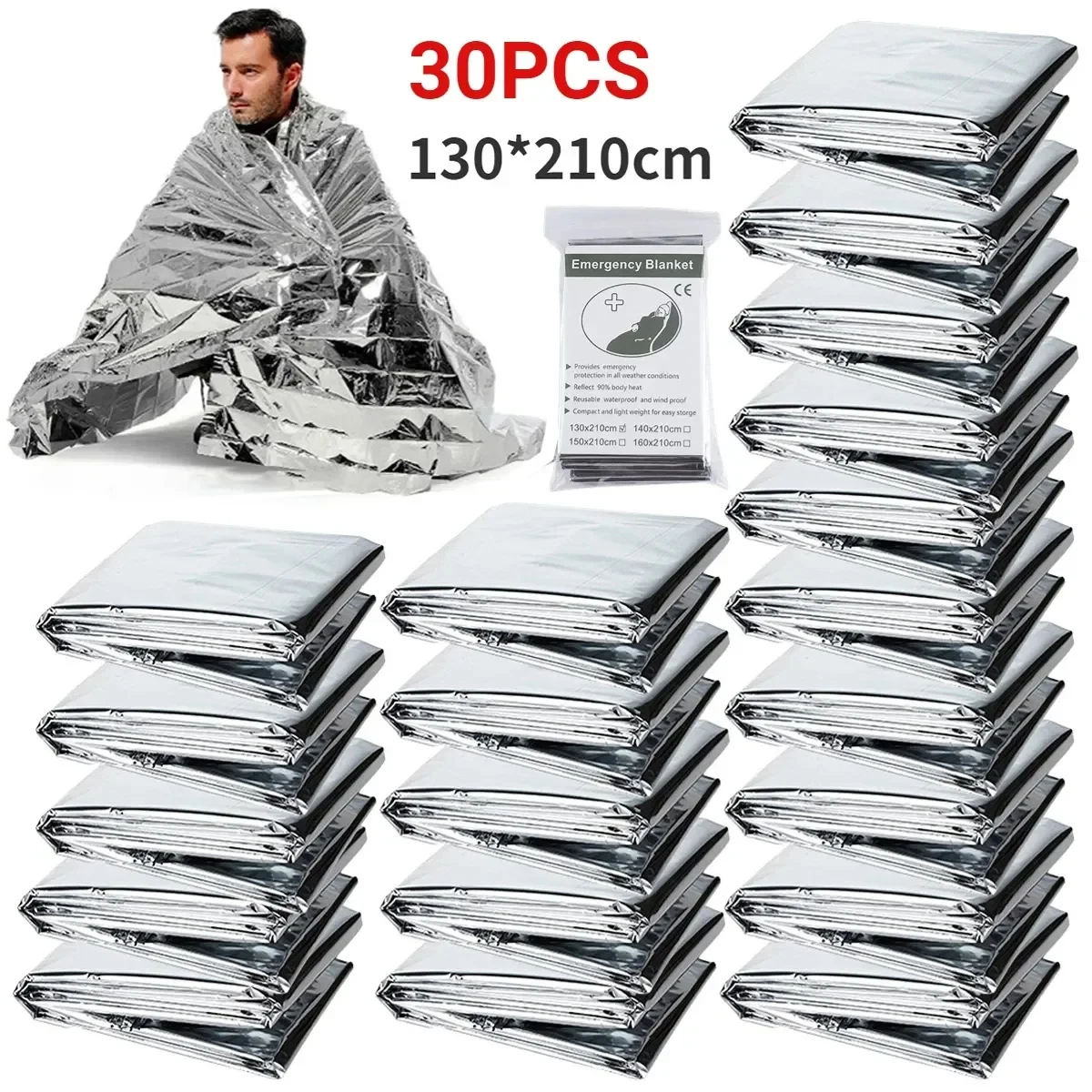 1-10pcs Outdoor Emergency Survival Blanket Silver Waterproof First Aid Rescue Curtain Foil Thermal Military Blanket for Camping