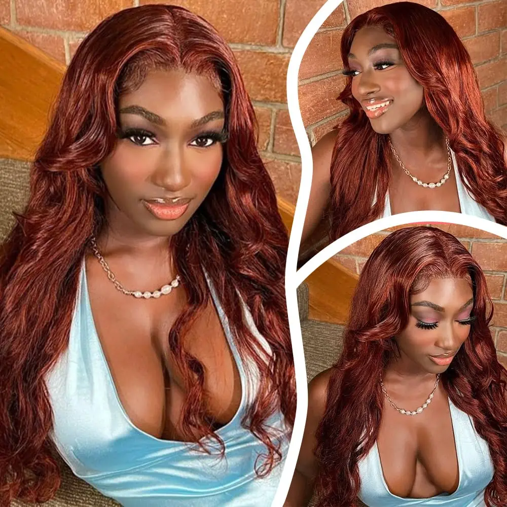 Reddish Brown 13x4 Body Wave HD Lace Frontal Human Hair Wig Pre Plucked Hd Lace Frontal Wigs Colored Brazilian Human Hair Wig