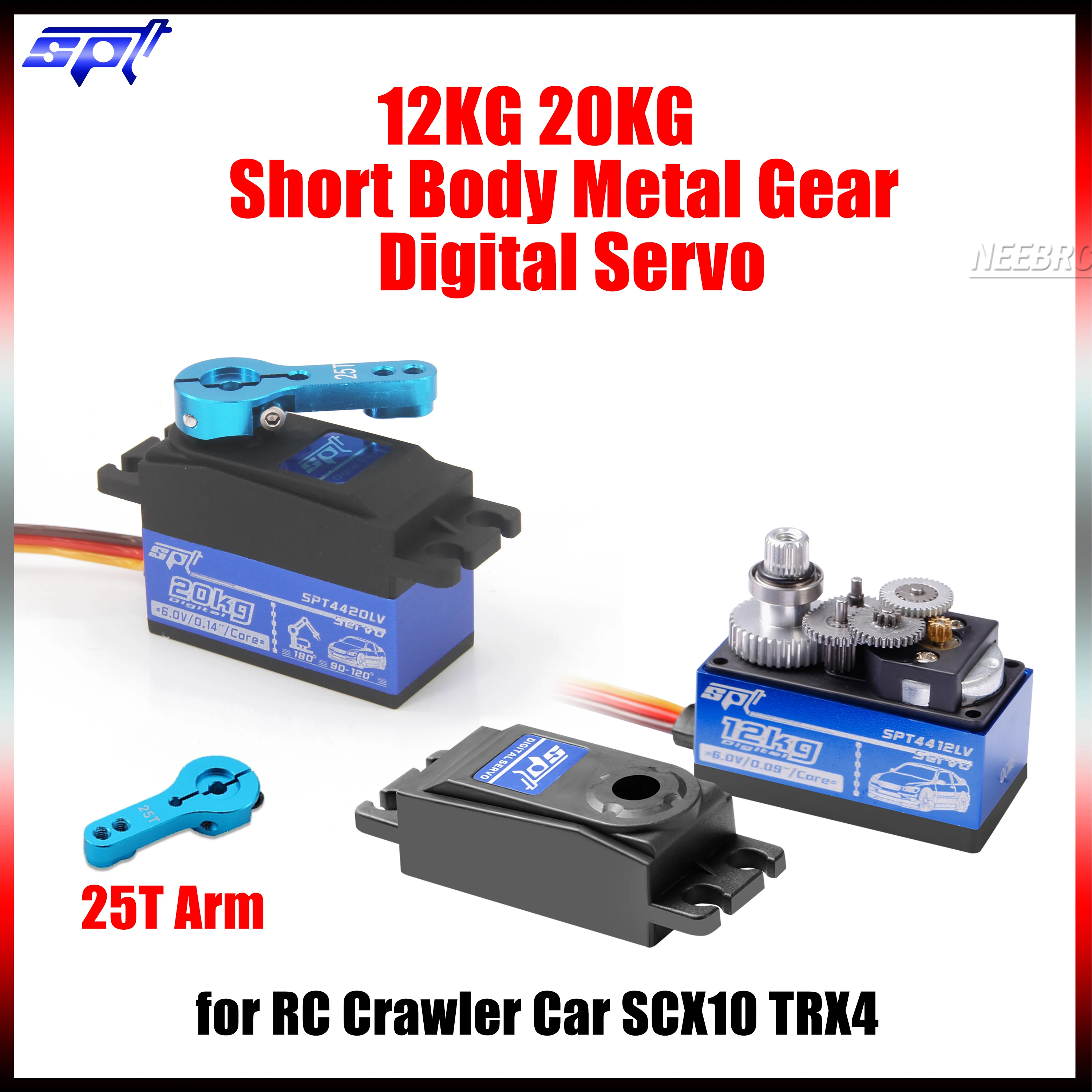 

Цифровой сервопривод SPT 12KG 20KG с металлическим редуктором, короткий корпус, 180° ° Низкопрофильный рычаг 25T для радиоуправляемых машин 1:10, 1:12, для гонок, дрифта, краулеров, запчасти для роботов