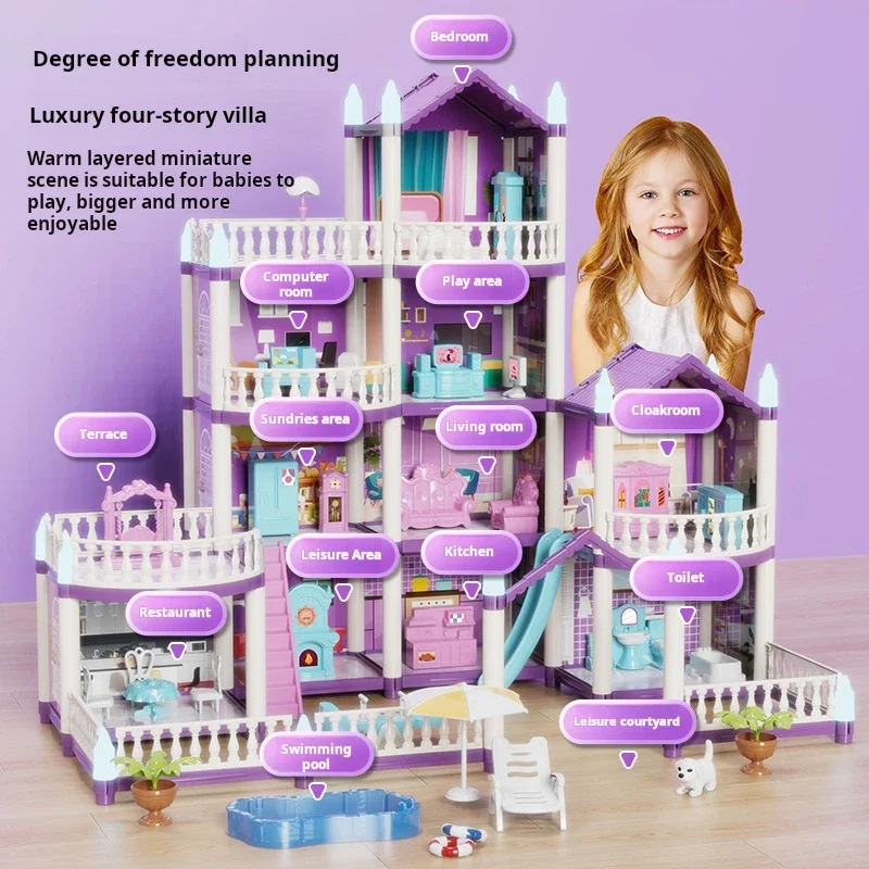 DIY Large Villa Doll House Set Play House Assemble Simulation Furniture Bedroom Kitchen Kids Educational Toys Girl Boys Gifts