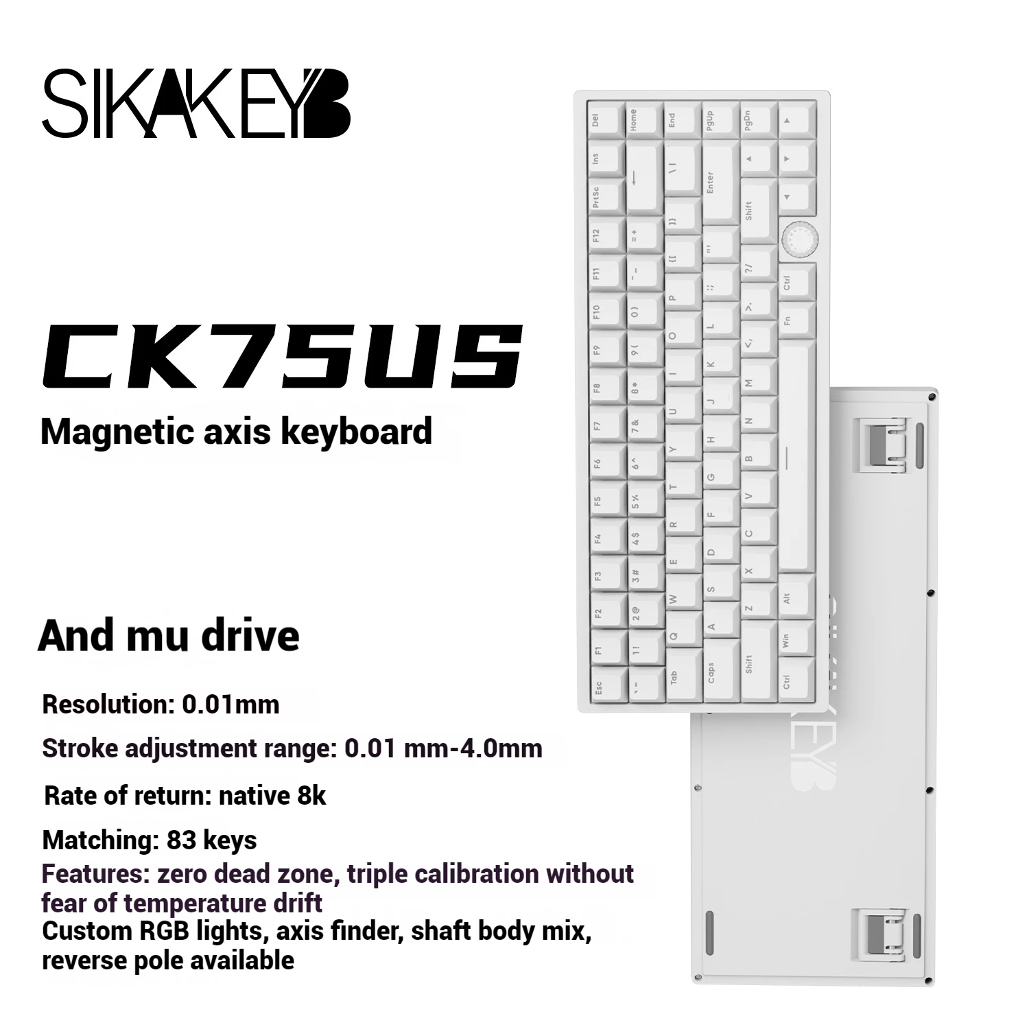 SIKAKEYB Mechanical Keyboard CK75US Magnetic Switch Translucent Keycaps RT Mode Gaming Native 8k RT Esport  Low Latency GATERON