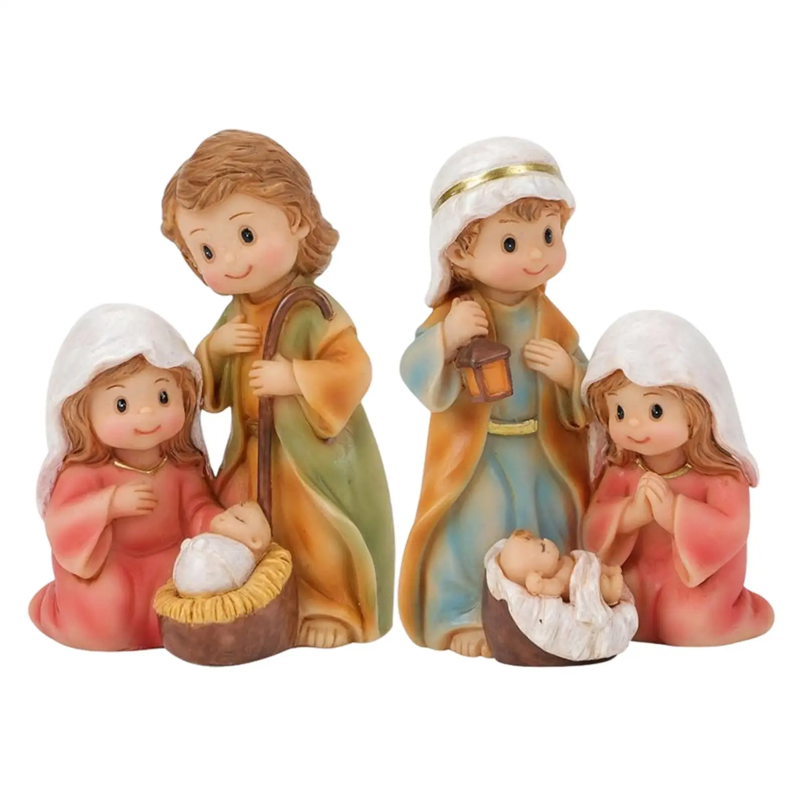 Cartoon Holy Family Statue Decoration Resin Christmas Nativity Scene Decor Figurine Desktop Birth Of Jesus Statue Home Decor