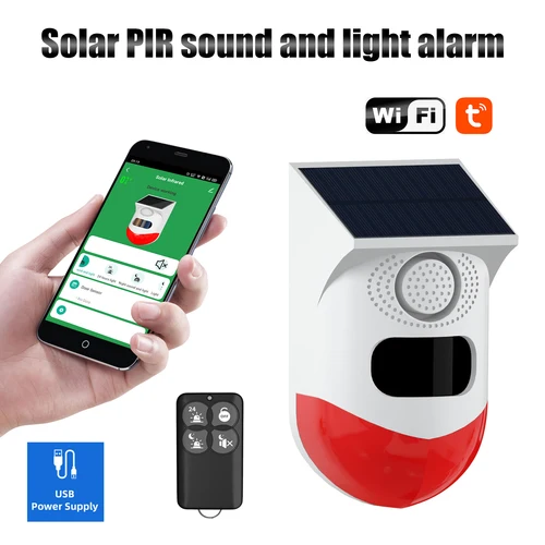 Imagen 2 del producto Alarma Solar infrarroja PIR para exteriores, sirena inteligente con WiFi, impermeable, inalámbrico, 433MHz, Sensor estroboscópico antirrobo, múltiples versiones disponibles