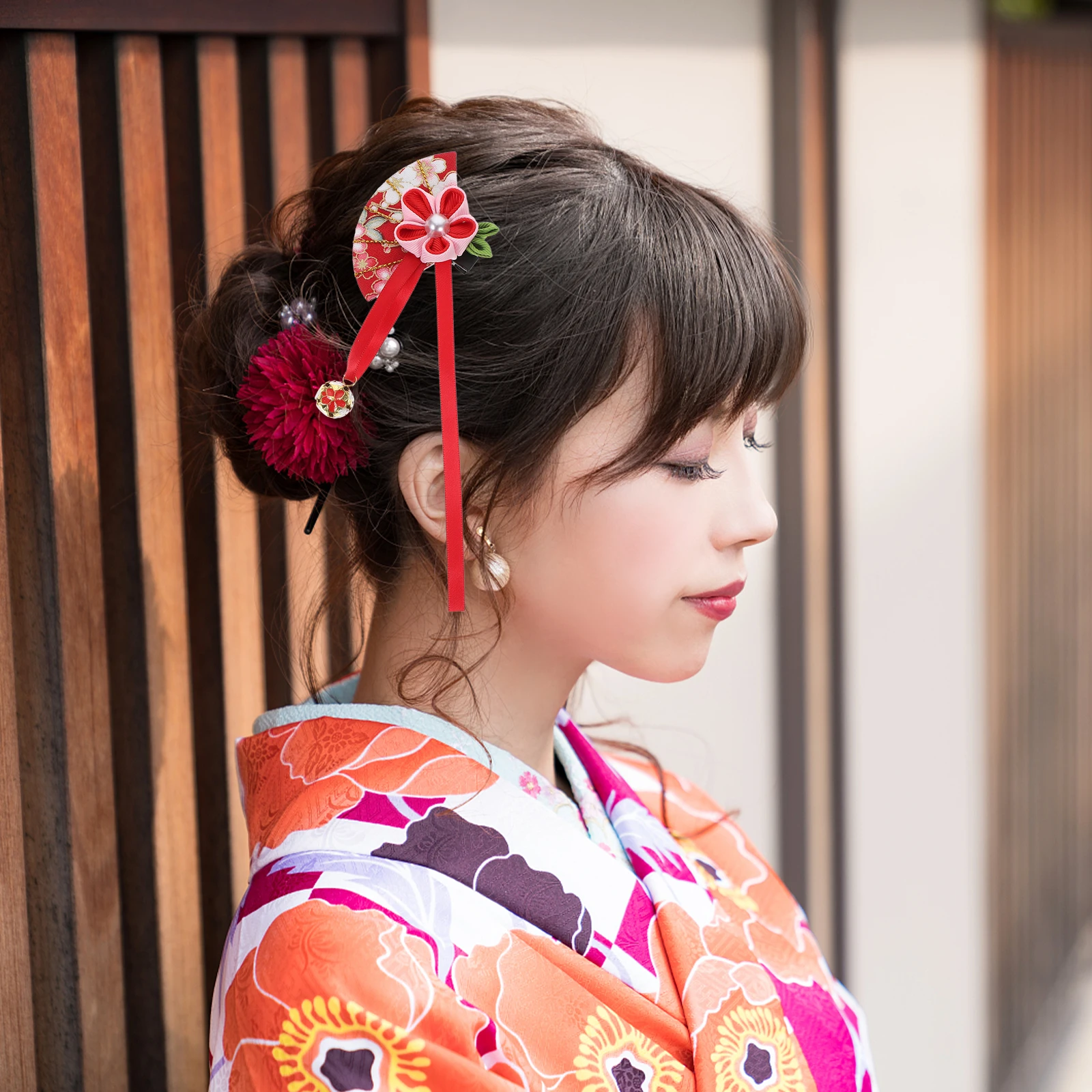 

2pcs Cherry Blossom Fan Hair Clips Girls Cheongsam Hairpin Japanese Style Wedding Party Everyday Wear Stylish Accessories Gift