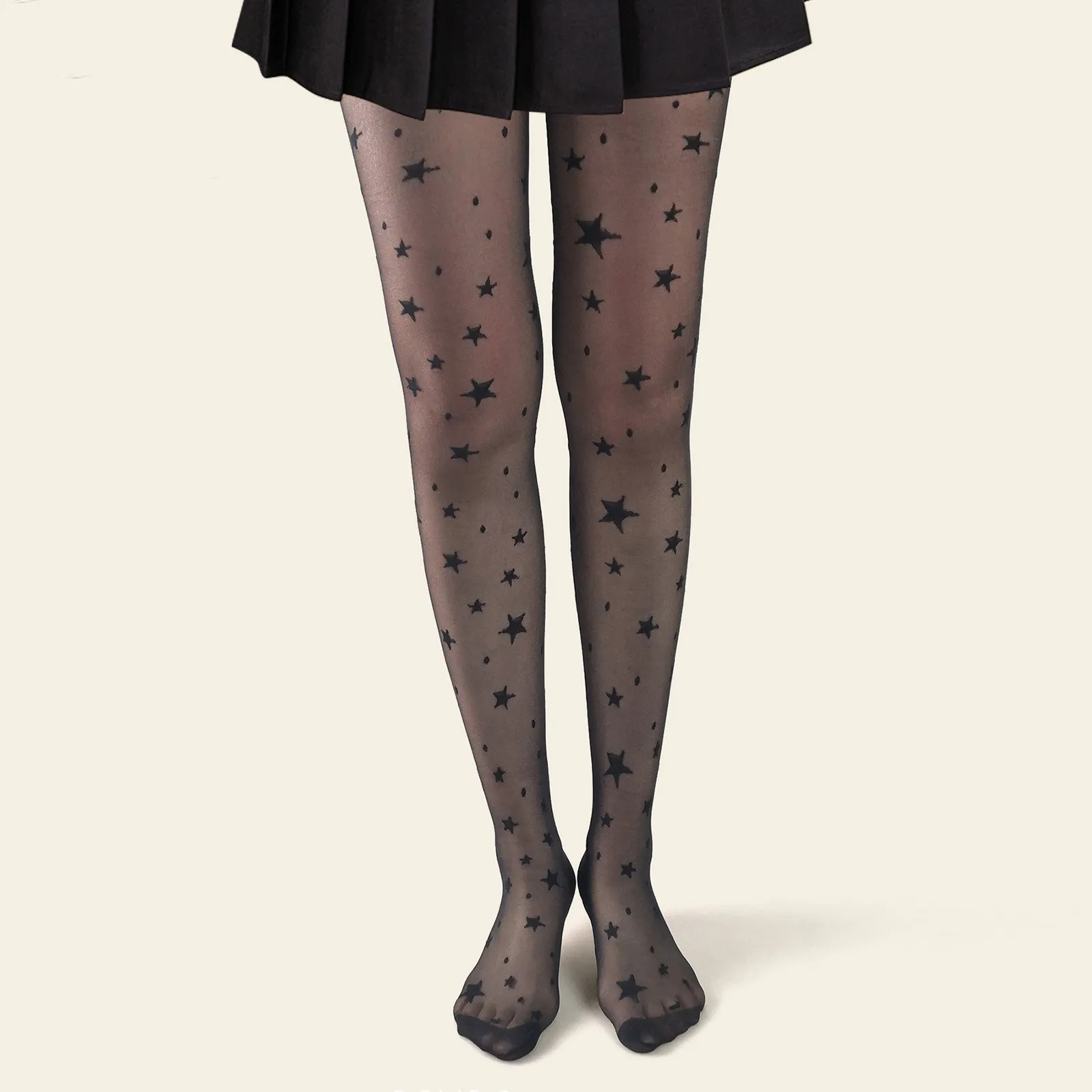 Women\'s Sexy Ultra Thin Star Jacquard Pantyhose Transparent Leggings Anti Hook Black Stockings Warm Tights for Women Winter