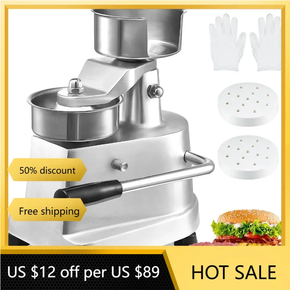 

Commercial Burger Patty Maker, 100mm/4inch , Kitchen Meat Forming Processor with 1000 Pcs Patty Papers