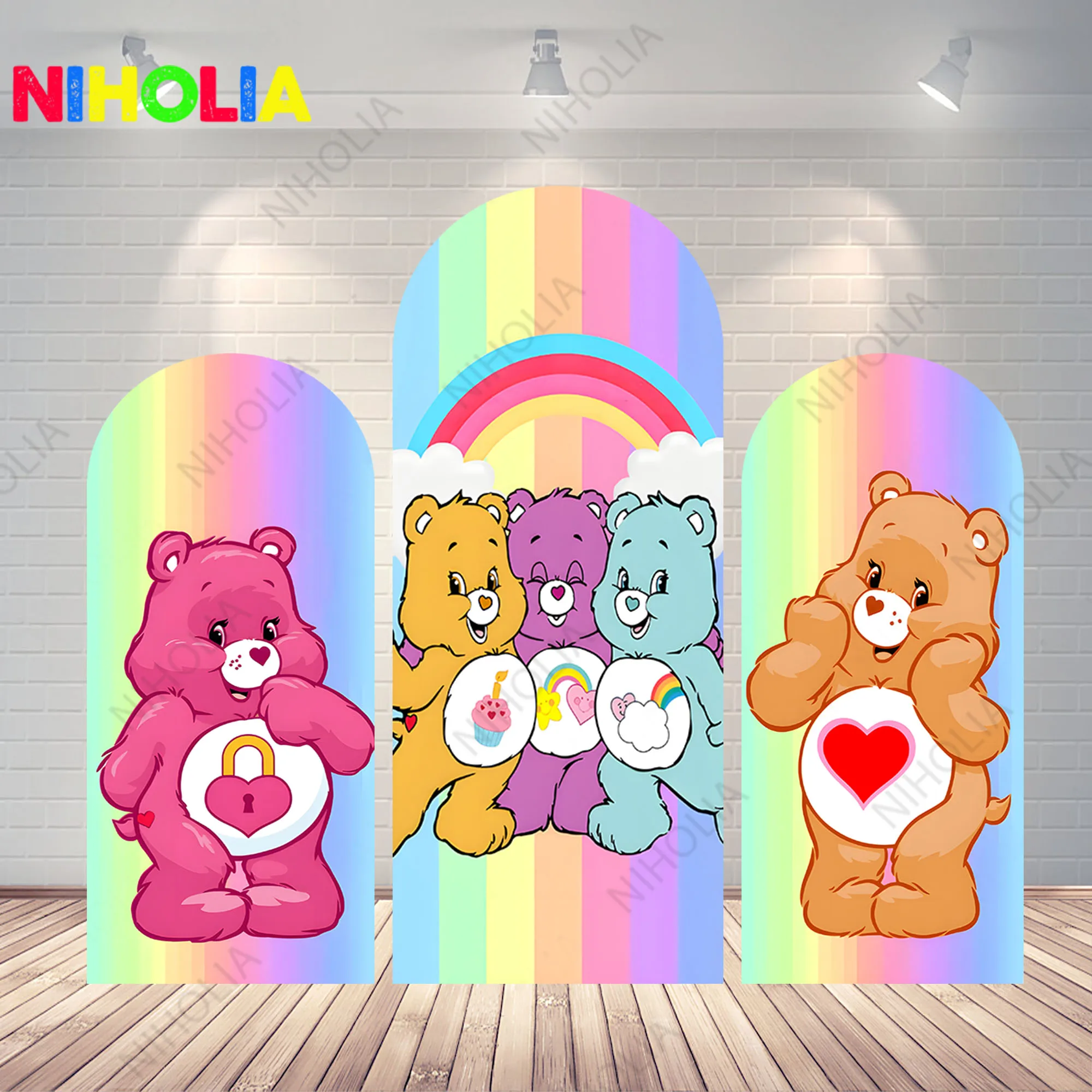 

MINISO Care Bears Arch Backdrop Kids Birthday Party Decoration Baby Shower Doubleside Fabric Arched Cover Photo Booth Props