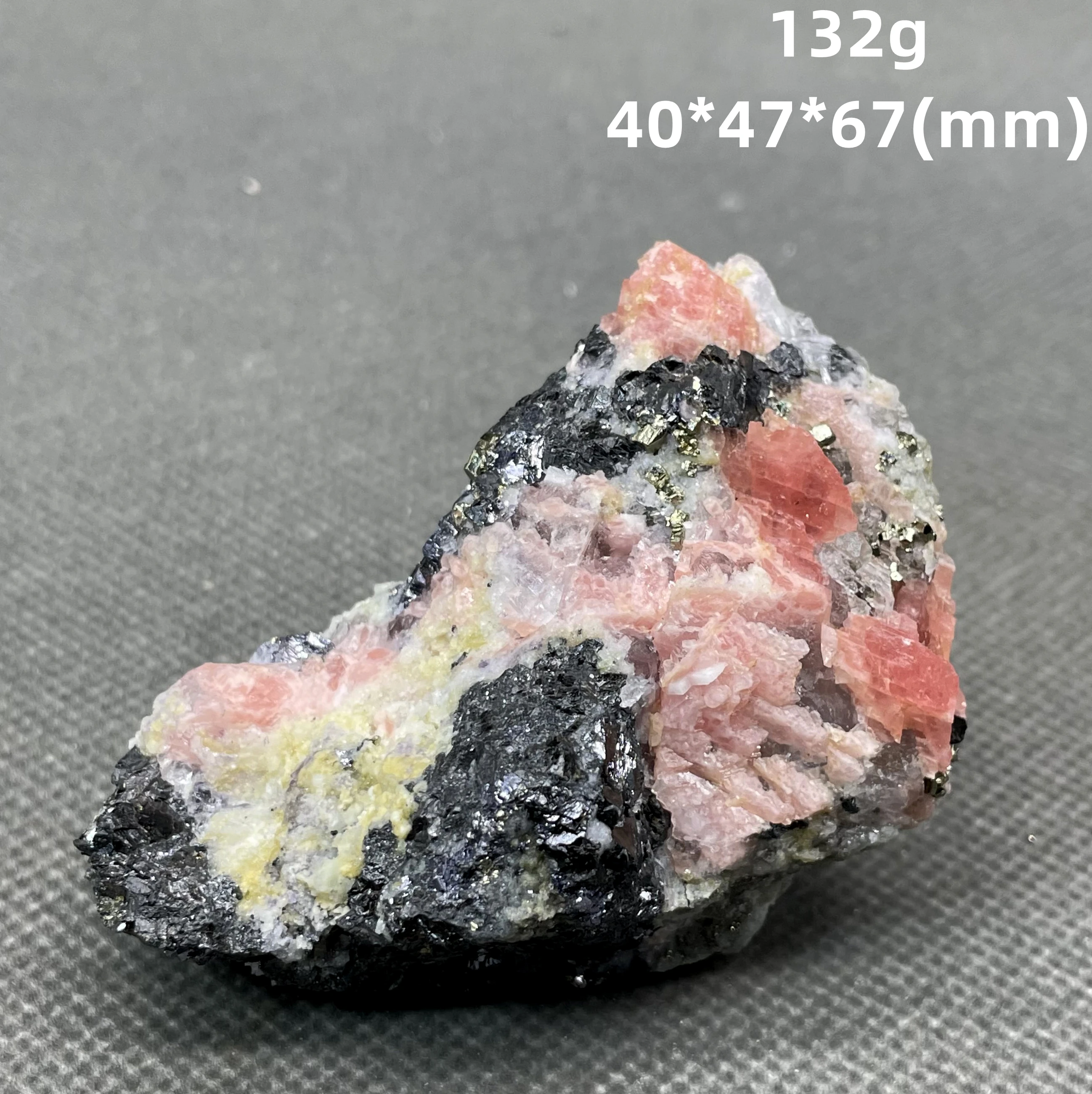 BEST! 132g rare Natural pink rhodochrosite and Pyrite and galena symbiosis mineral specimen crystal Stones and crystals