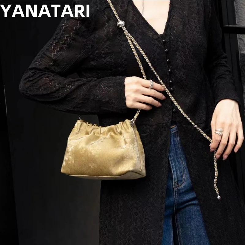 

Genuine leather cloud bag Shoulder Bag Handbag Women's Crossbody Bags Cowhide Underarm Small chain Dumpling bag ladies korea