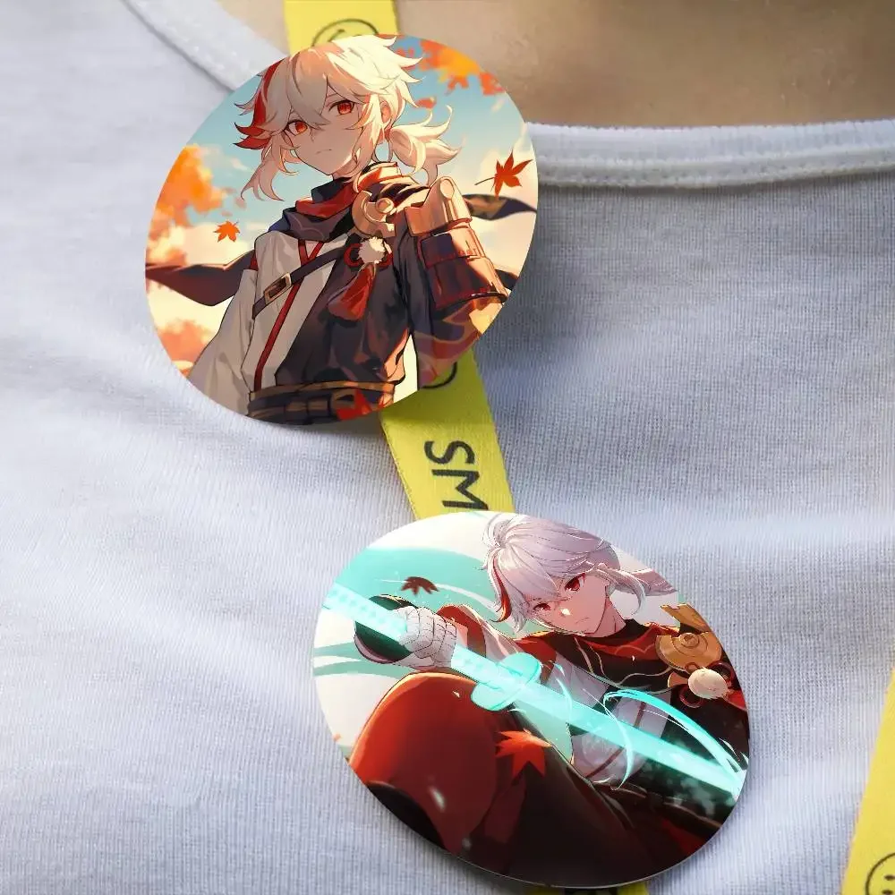 Kaedehara Kazuha Anime G-Genshin I-Impact Badge Tinplate Meme Round Brooch For Hat Bag Creative Lapel Jewelry Accessories Gifts
