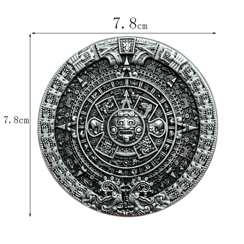 Round Mayan Aztec Solar Calendar Stone Belt Buckle for Men Zinc Alloy Metal Hebilla Cinturon Hombre Dropshipping