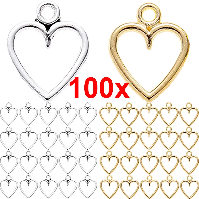 50/100pcs Hollow Heart Metal Pendant Charms for DIY Necklace Bracelet earrings Jewelry Making Accessories Handmade Alloy Beads