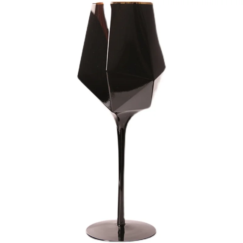 Pure Black Crystal Golden Edge Wine Glass Goblet Light Luxury Irregular Model Room Special Champagne Cup Whiskey Beer Glasses