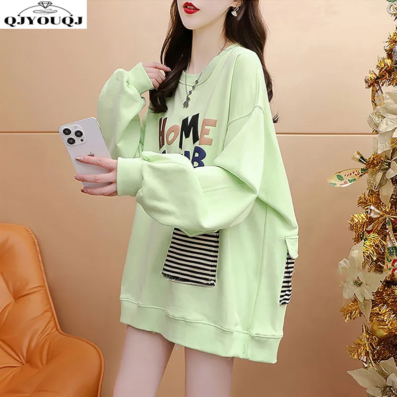 

2024 Autumn/Winter New Women's Long sleeved Top Pocket Letter Printing Medium length Fashion Versatile Top