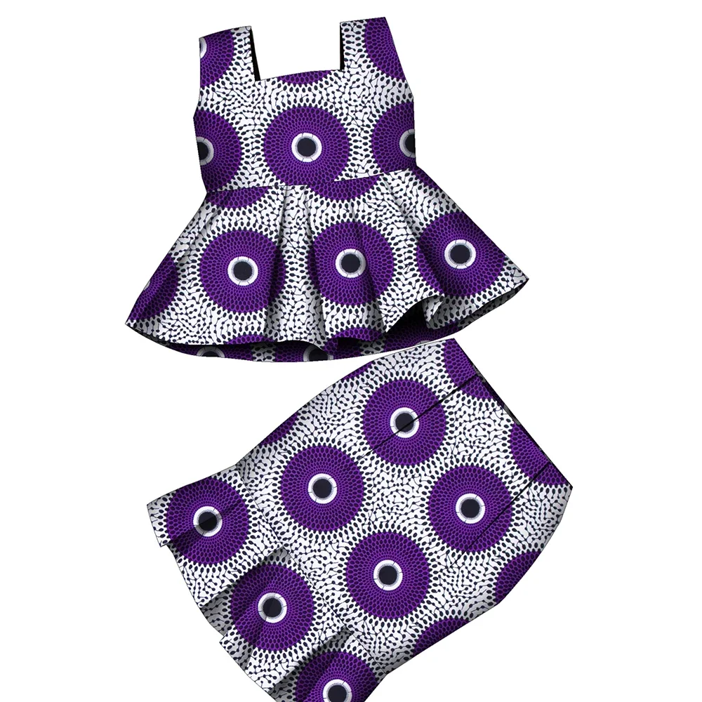 

African Dress Set for Kids Girls Traditional Clothes Africa Print Bazin Riche Skirt Suit for Special Occasions WYT815