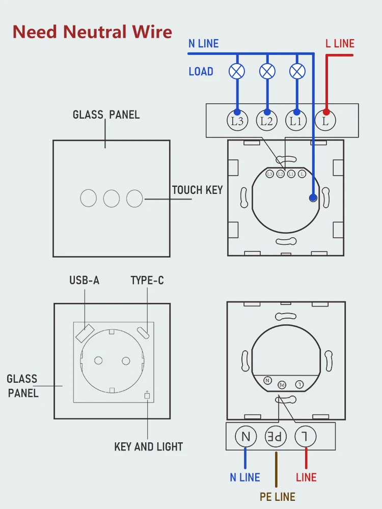LOUYSGEN  Tuya WiFi Touch Switch And Smart Socket Timer Schedule Smart Plug Energ Need Neutral Wire Alexa Alice EU 1Way
